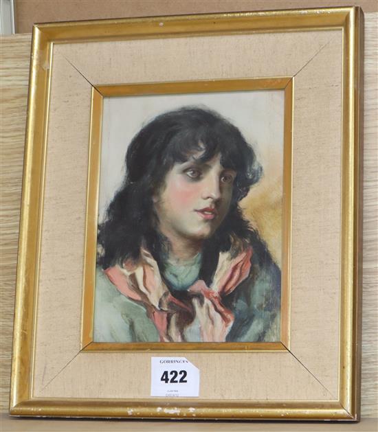 19th century English School, oil study of paper, Portrait of a youth, 21 x 16cm